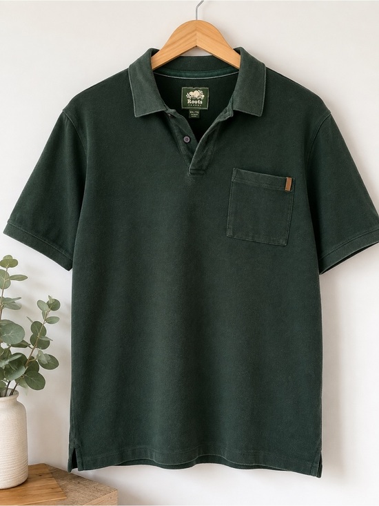 Roots Other - Roots Canada Dark Green Cotton Polo Shirt Pocket Leather Logo Men’s XXL